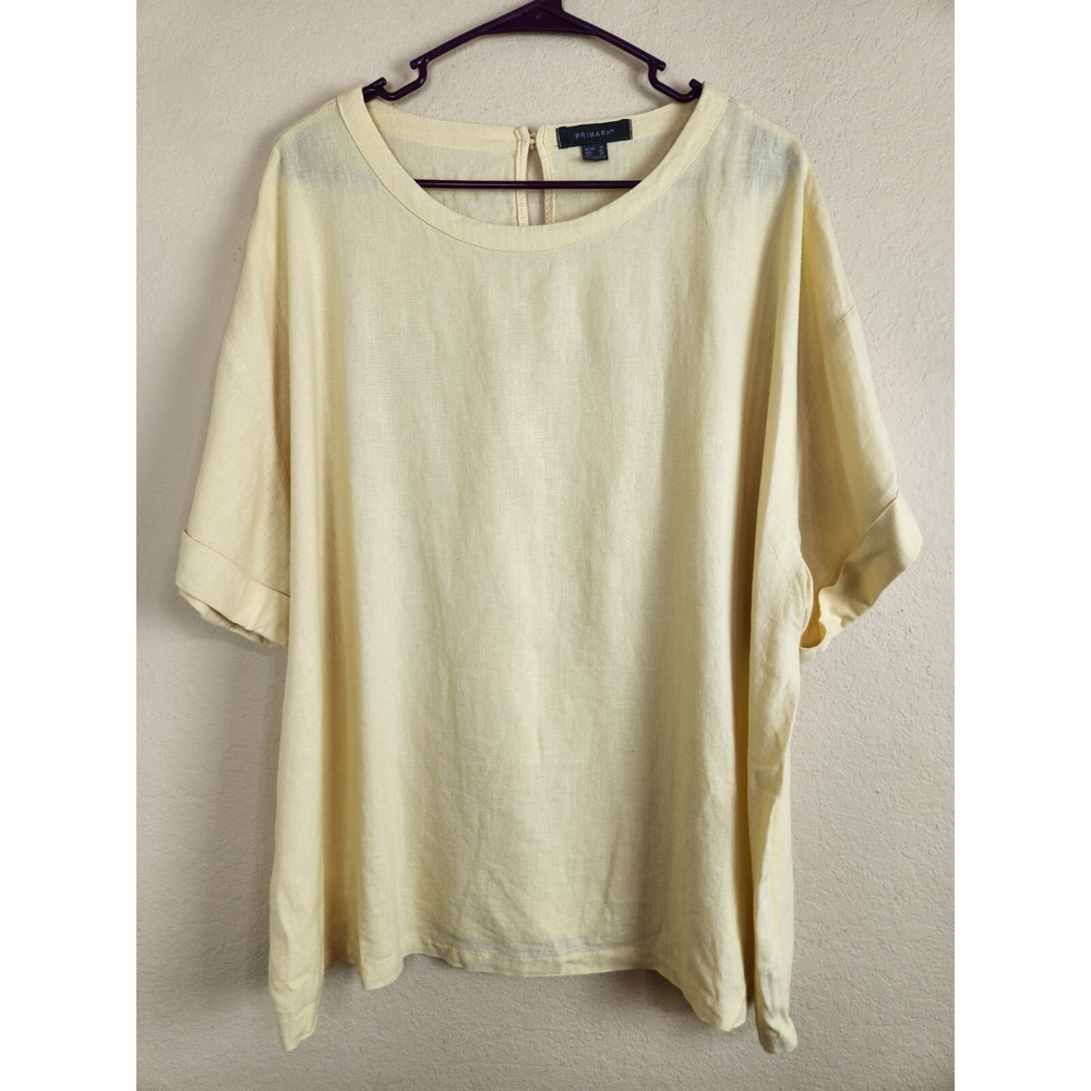 Primark Womens Pale Yellow Linen Blend Oversized Short Sleeve Blouse‎ Size 14